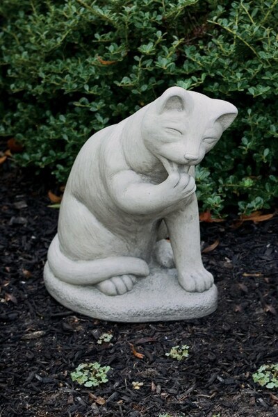 Cat Licking Paw Garden Cement Sculpture Quality Yard Memorial